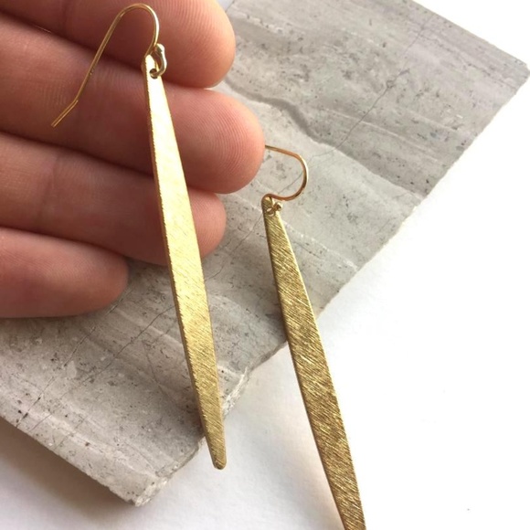 14K gold/sterling silver brushed bar Earrings ~NWT - Picture 3 of 3
